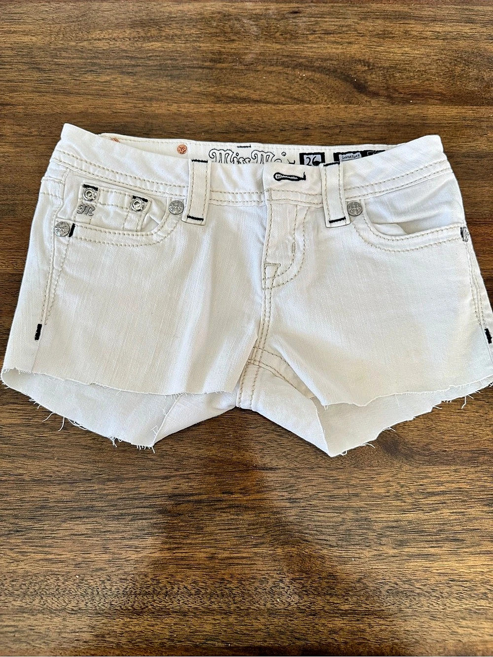 Miss Me Jeans Denim Shorts White Embellished Jean Shorts Waist 26